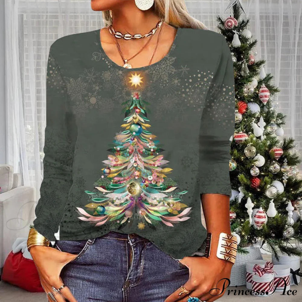 Tree T-Shirt Festive Print Blouses