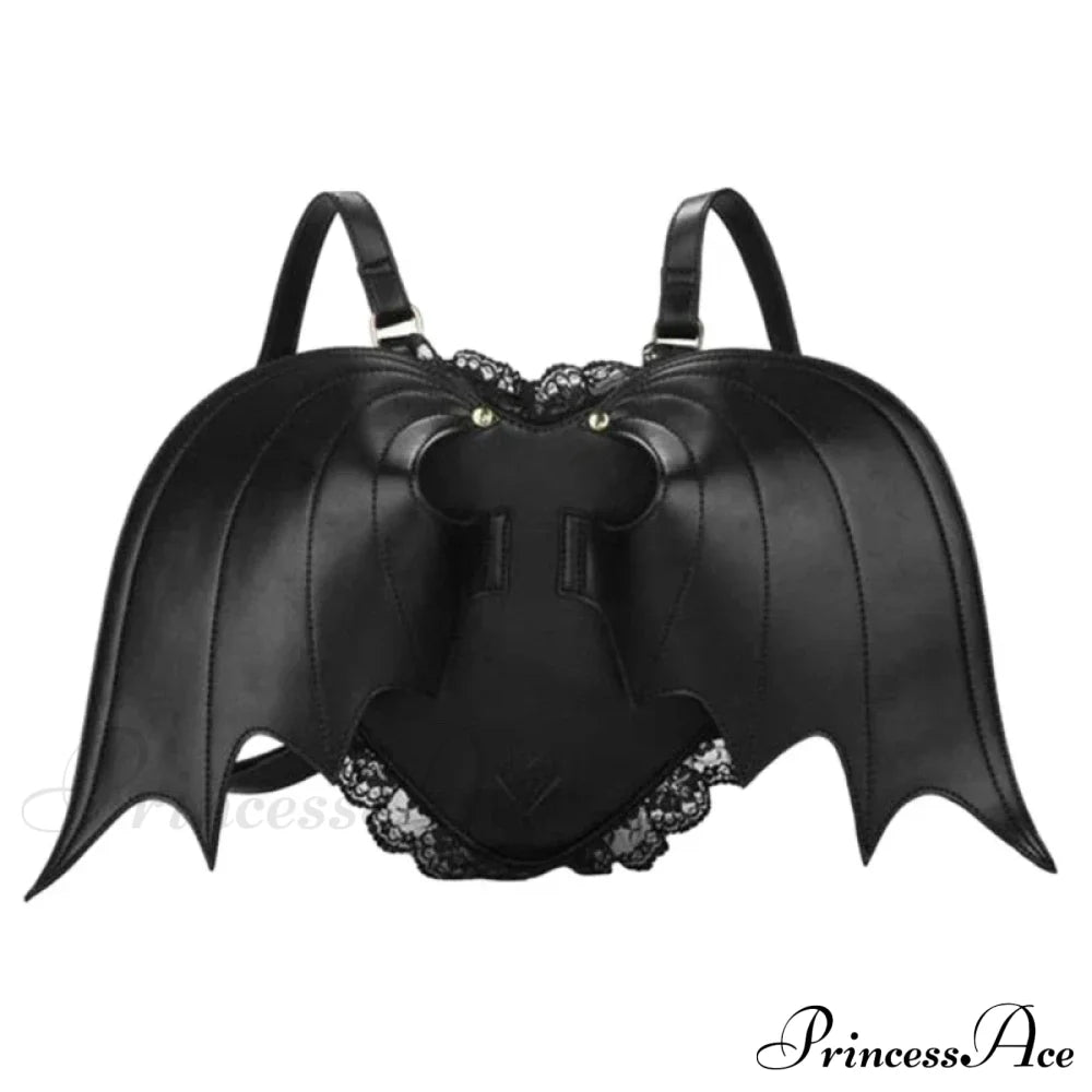 Trendy Bat Wing Lace Pu Gothic Shopping Dating Daypack Backpack Bag Black Halloween