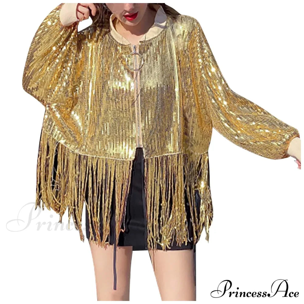 Trendy Party Stylish Chic Elegant Fashionable Versatile Classic Jacket Gold / A