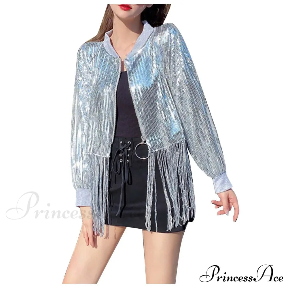 Trendy Party Stylish Chic Elegant Fashionable Versatile Classic Jacket Silver / A