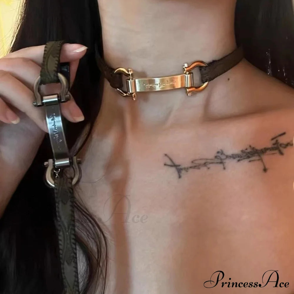 Trendy Punk Heavy Y2K Metal Leather Choker Necklace Halloween