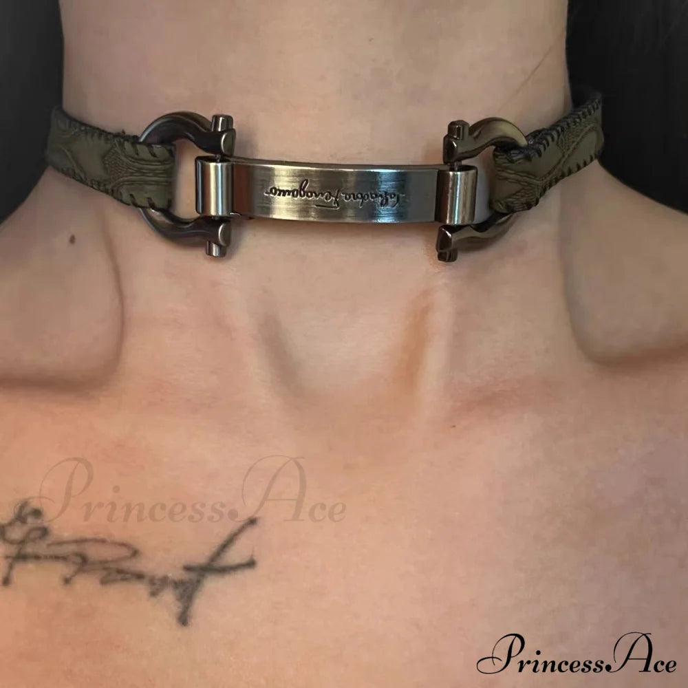 Trendy Punk Heavy Y2K Metal Leather Choker Necklace Halloween