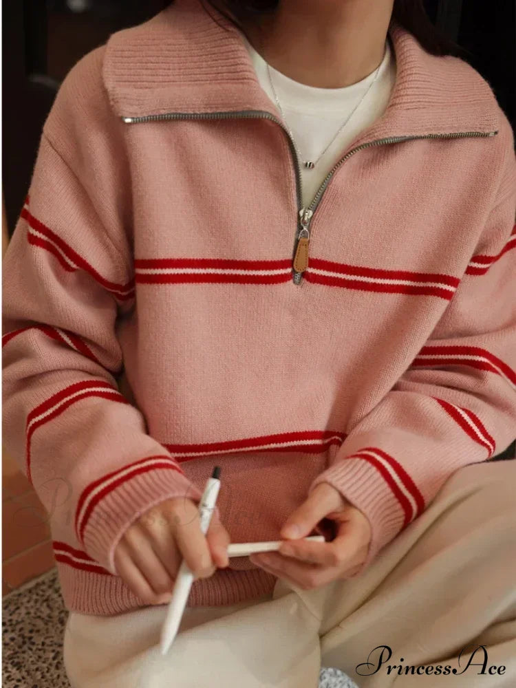 Trendy Stylish Striped Cozy Casual Comfortable Loose Warm Sweater Sweaters-L