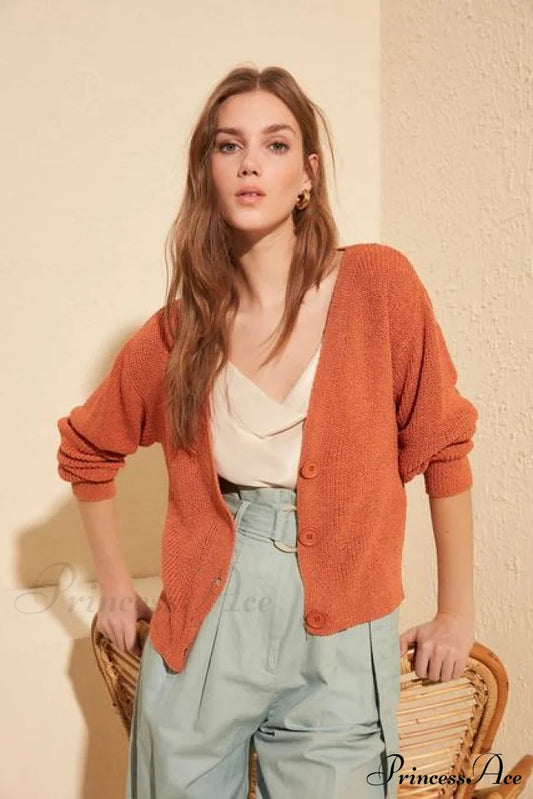 Trendyol Button Detail Cardigan Cinnamon / L