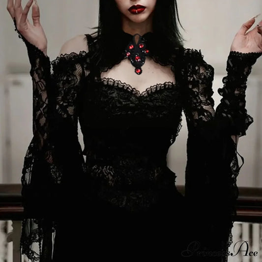 Trumpet Sleeve Black Lace Sexy Gothic Shawl Halloween Cardigan