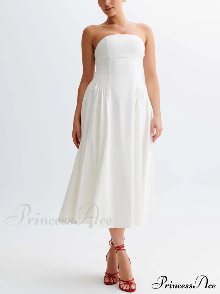 Tube Top Stylish Pleated Midi Dress White / S Dresses