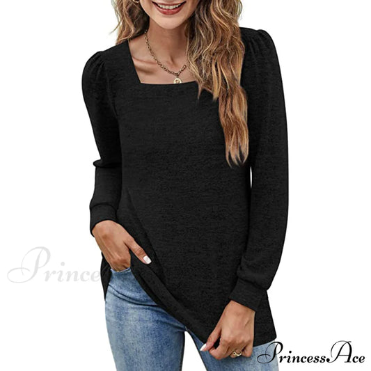 Women's Tunic Top Square Neck Puff Sleeve Black __stock:200 clothes refund_fee:1200 tops