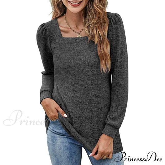 Women's Tunic Top Square Neck Puff Sleeve Gray __stock:200 clothes refund_fee:1200 tops