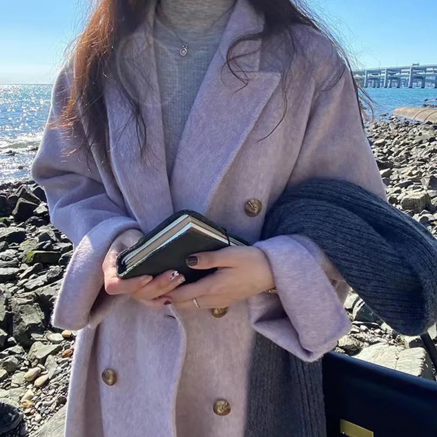 Turn-Down Collar Cashmere Wool Overcoat PURPLE / S