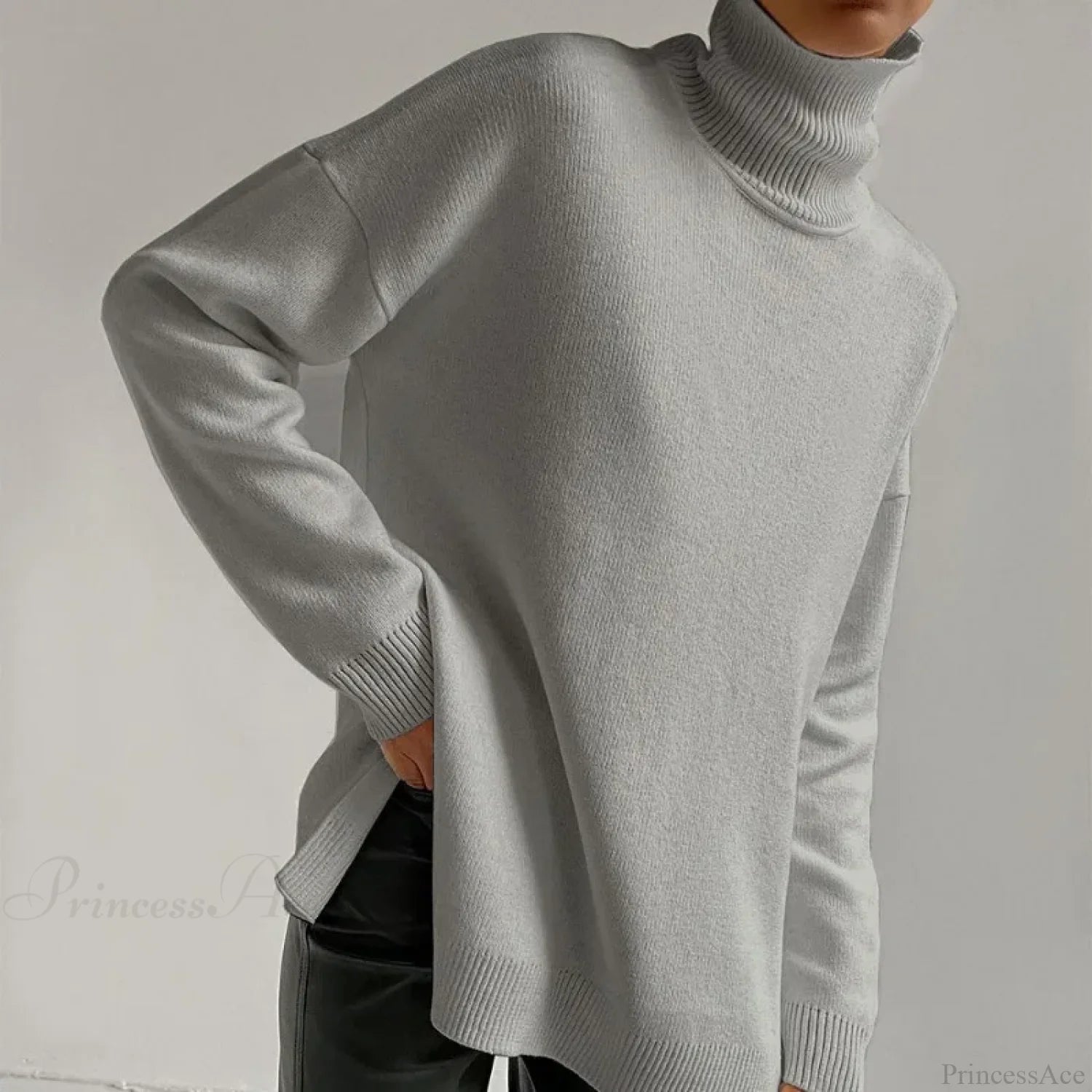 Turtleneck Casual Long-Sleeved Knitted Sweater GRAY / S