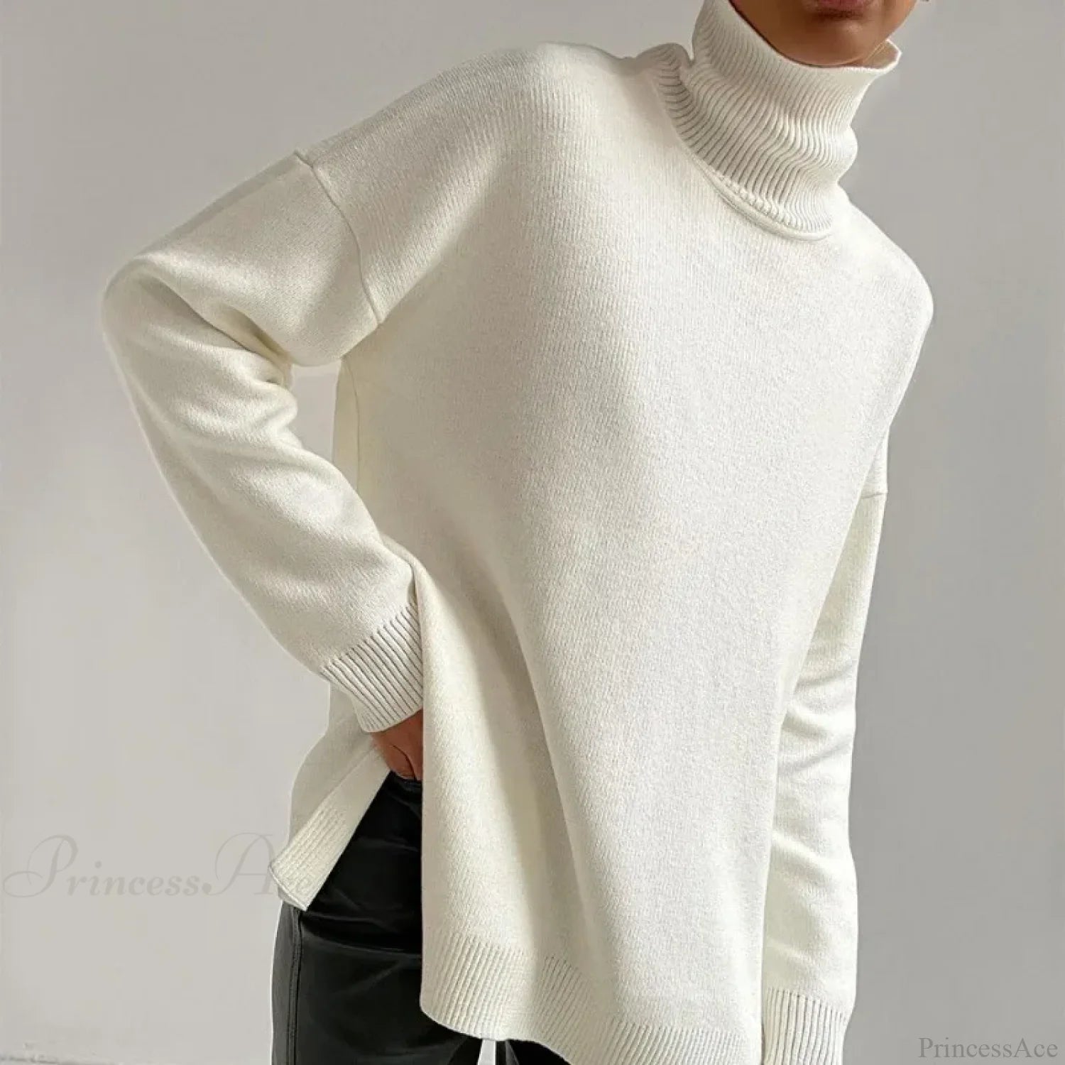 Turtleneck Casual Long-Sleeved Knitted Sweater WHITE / S