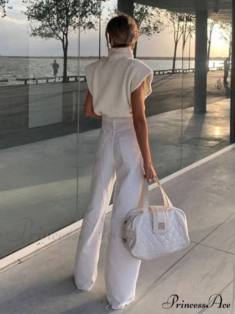 Turtleneck Color Solid Short-Sleeved Sweater Top