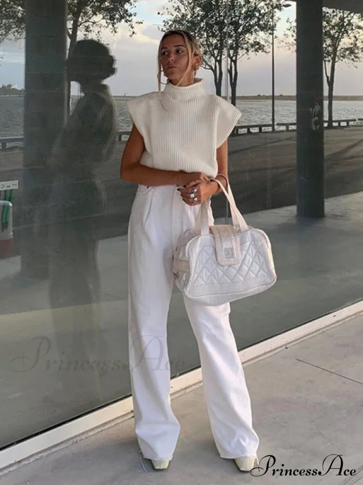 Turtleneck Color Solid Short-Sleeved Sweater Top