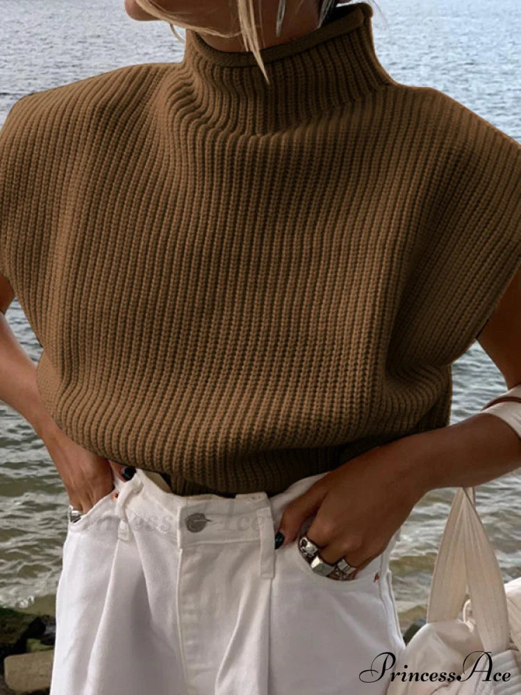 New solid color sexy turtleneck short-sleeved sweater top Dark Brown clothes shirt shirts short sleeve top tops