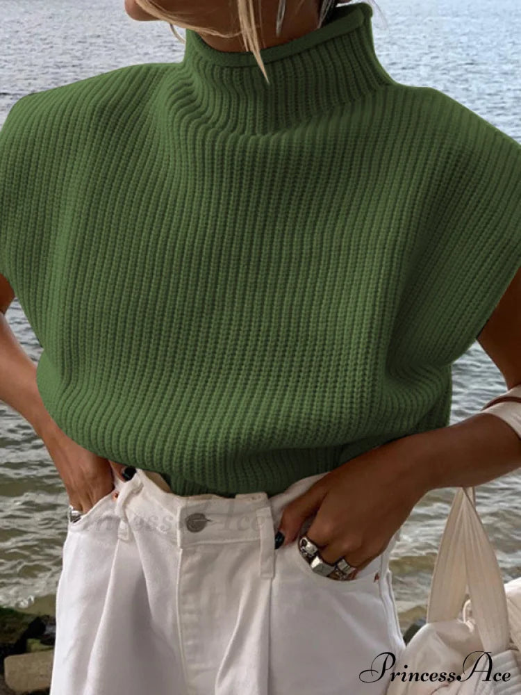 New solid color sexy turtleneck short-sleeved sweater top Green clothes shirt shirts short sleeve top tops