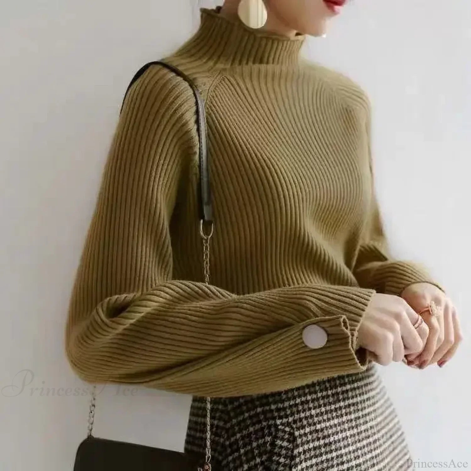 Turtleneck & Crochet E-girl Year-round Sweater Green / One Size