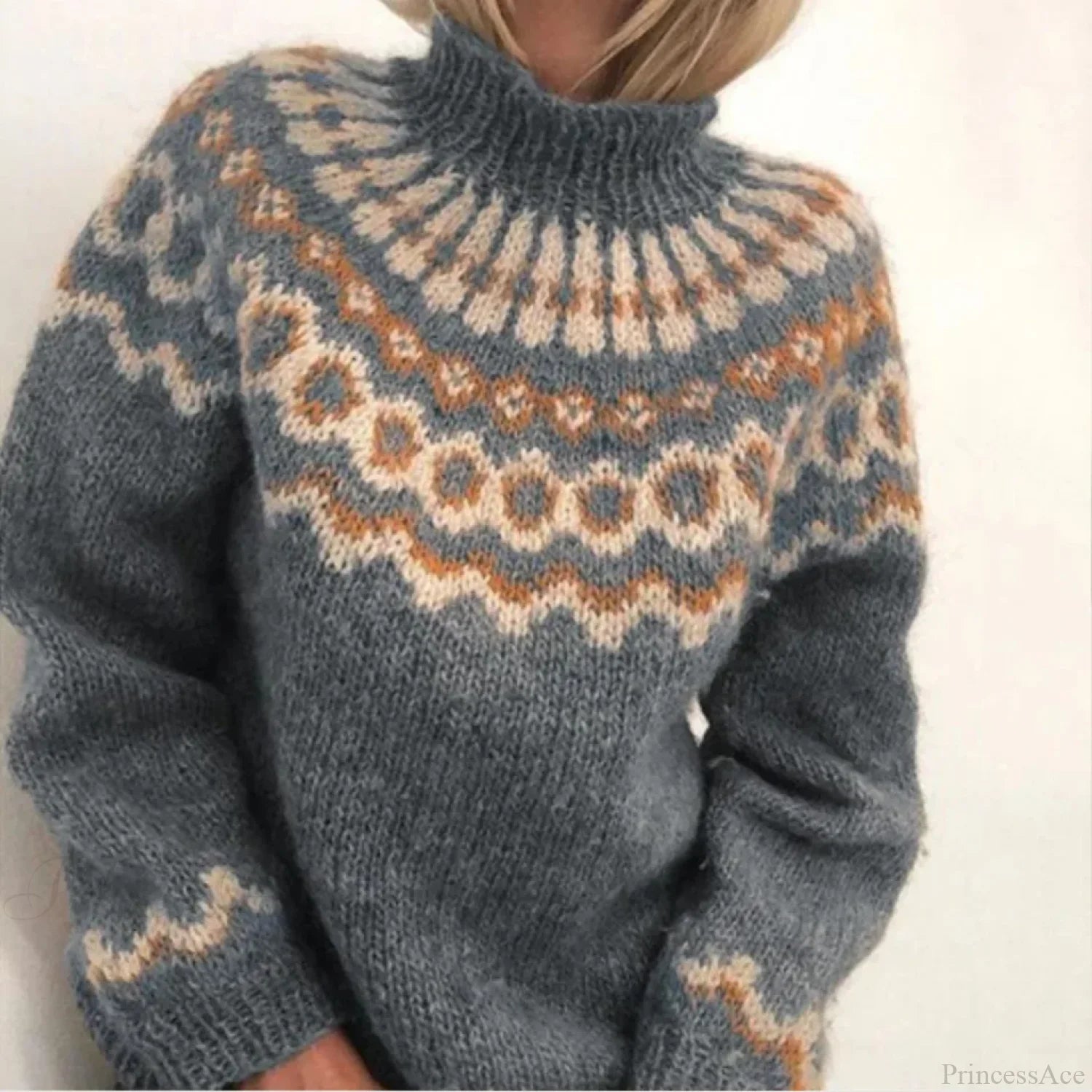 Turtleneck Crochet Streetwear Sweater gery / S