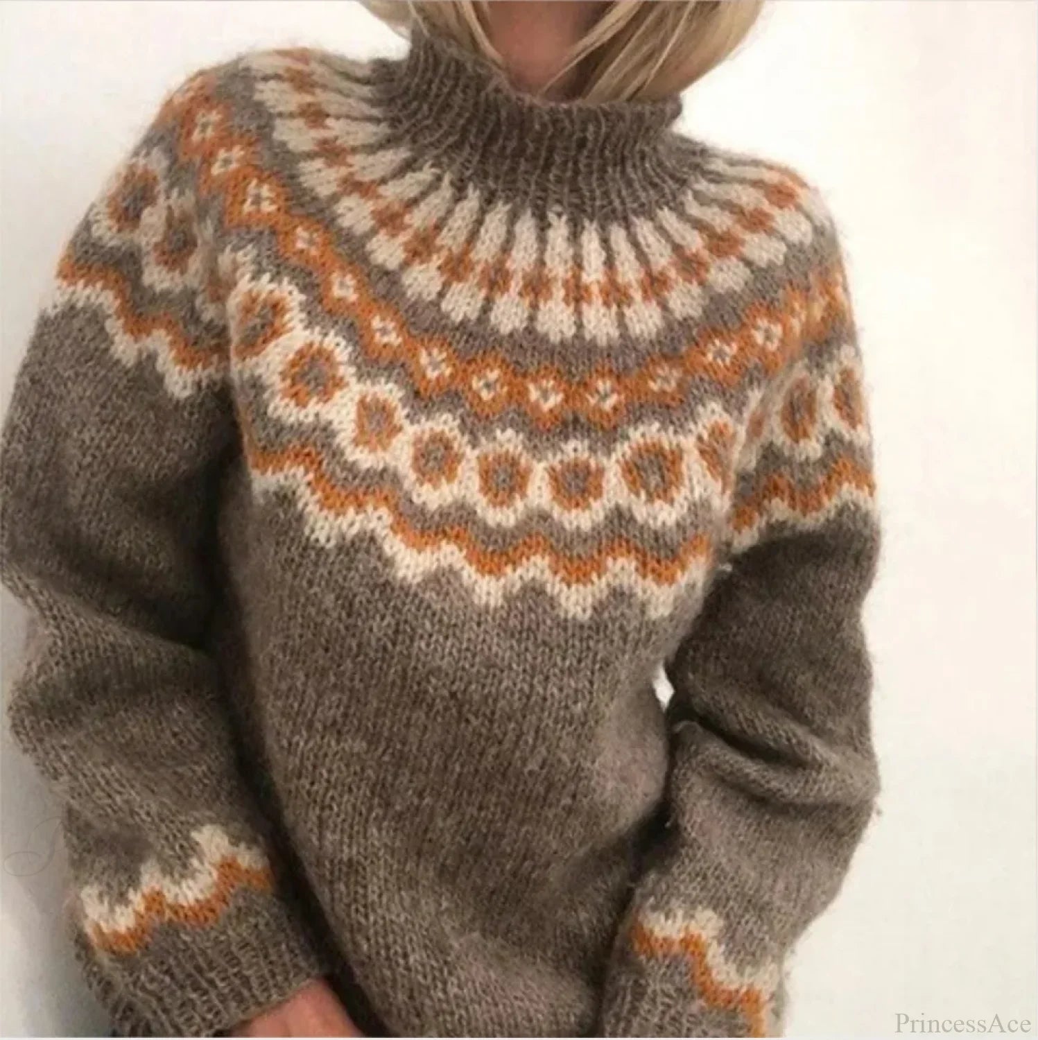 Turtleneck Crochet Streetwear Sweater khaki / S