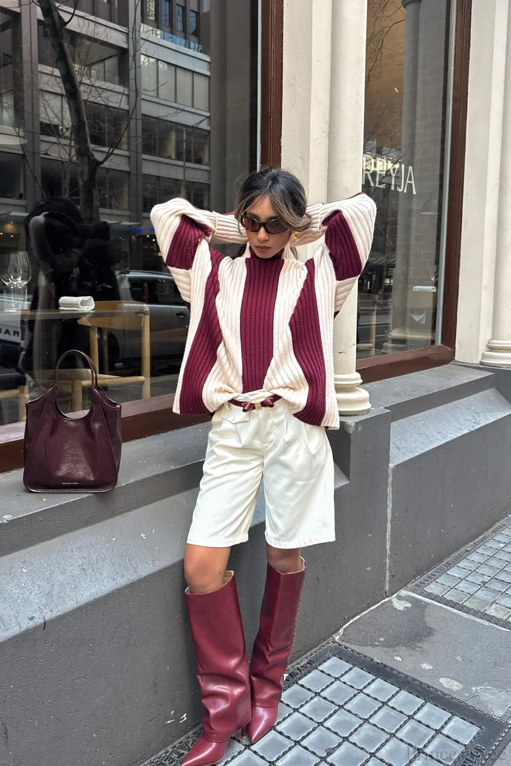 Turtleneck Ribbed Stripe Colorblock Sweater