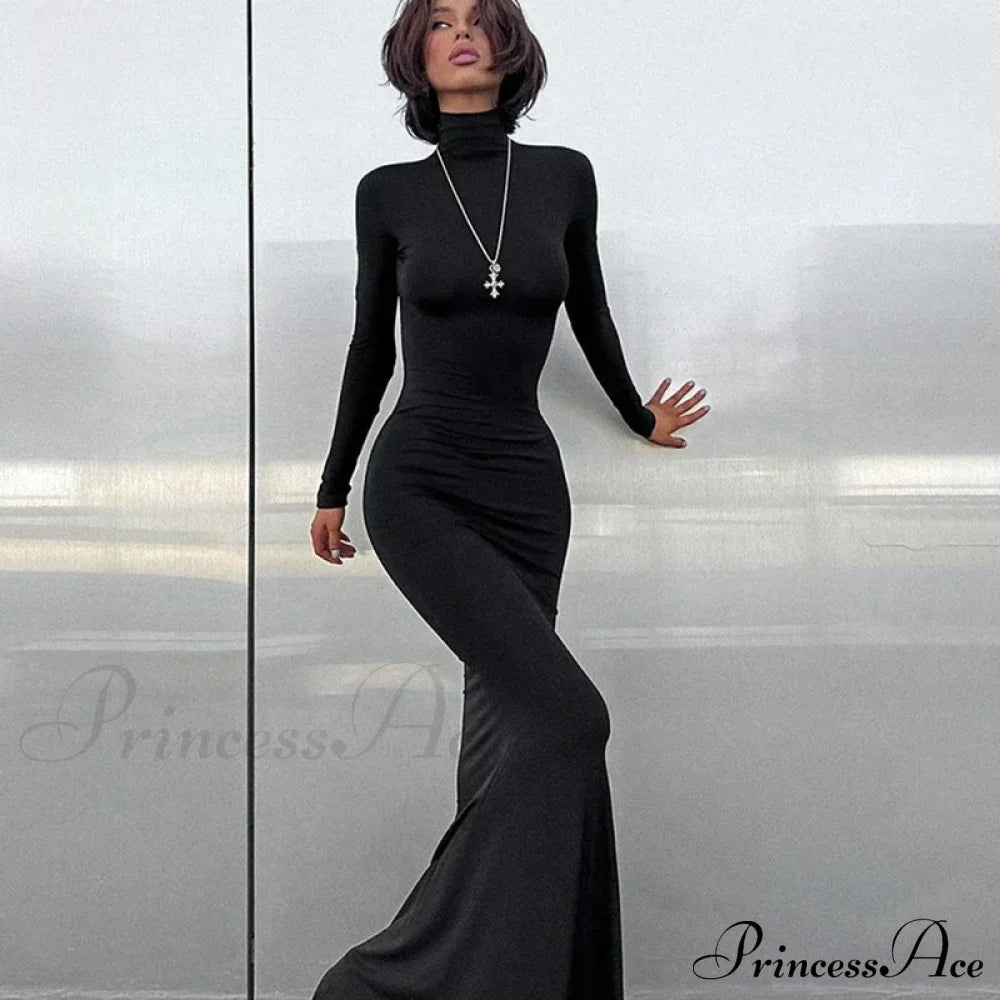 Turtleneck Sleeve Maxi Dress