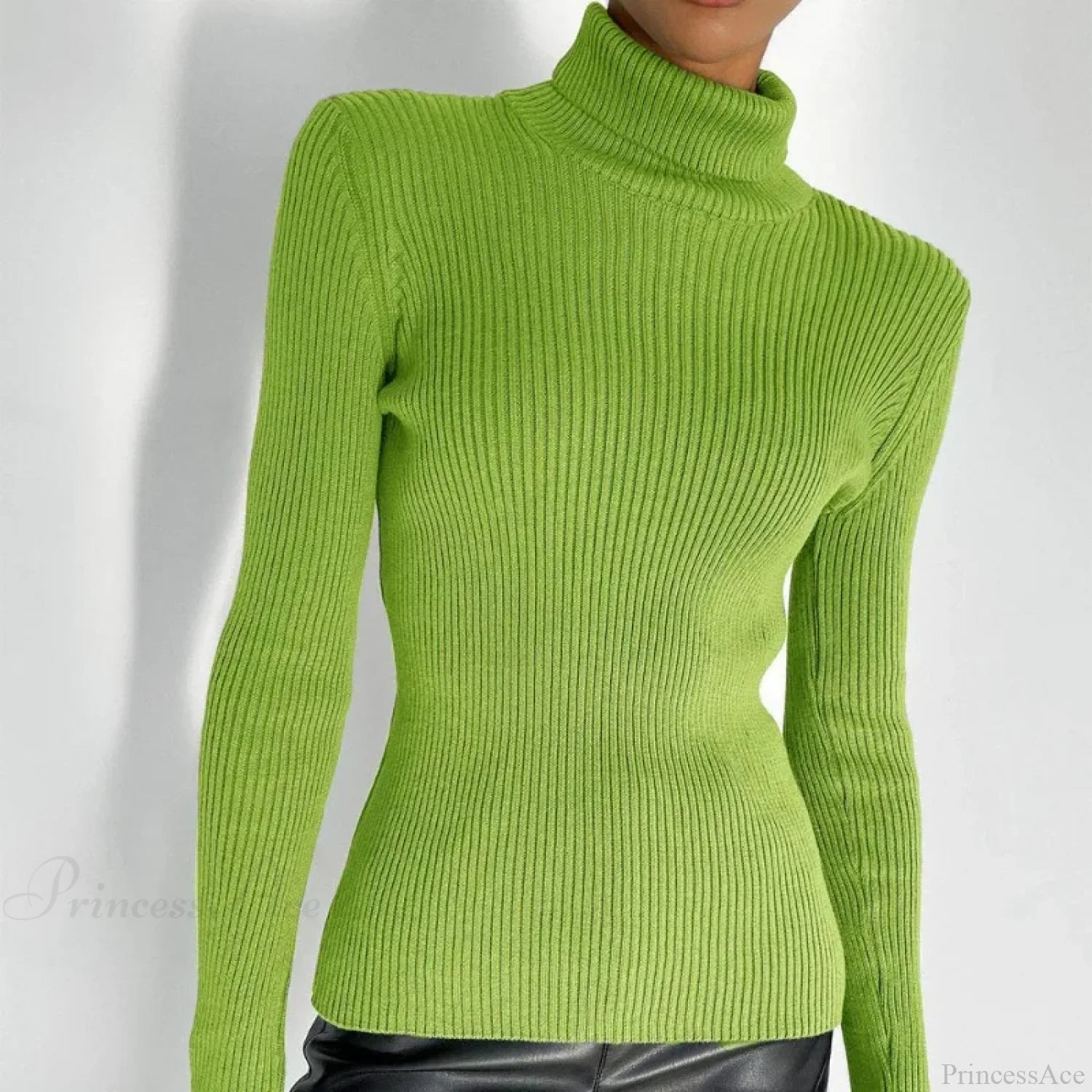 Turtleneck Slim Pullover Long Sleeve Sweater Green / M