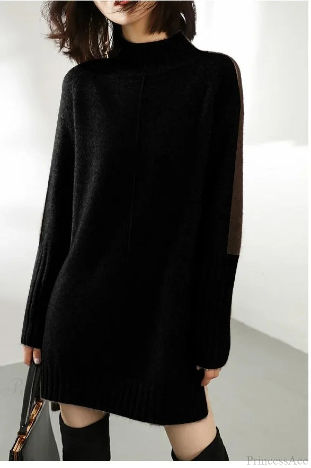 Turtleneck Wool Knit Warm Sweater Black / S
