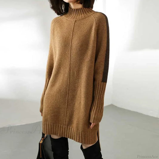 Turtleneck Wool Knit Warm Sweater coffee / S