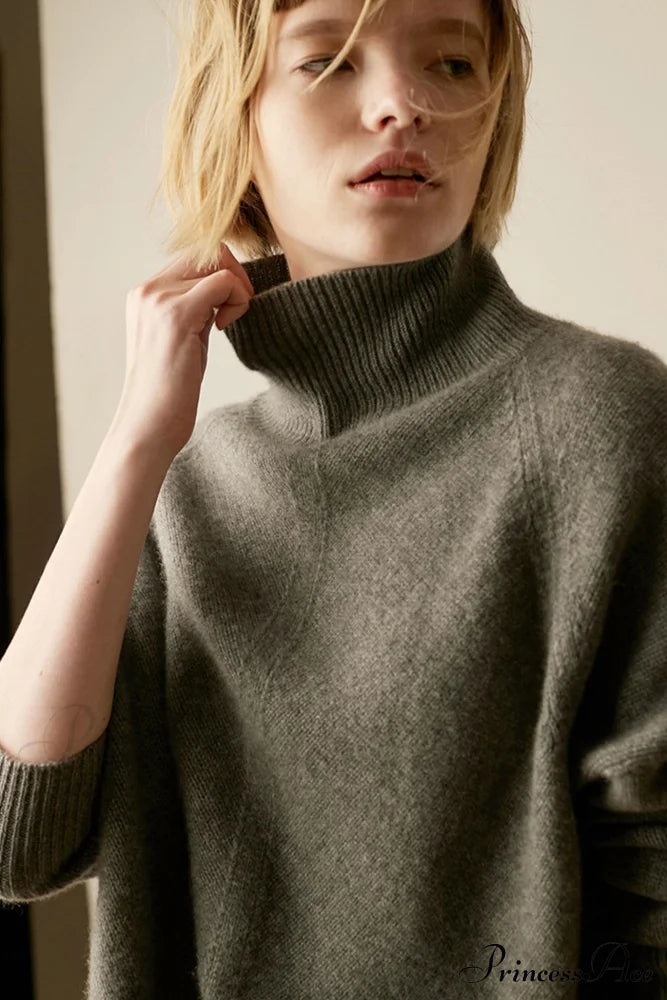 Turtleneck Wool Side Sweater With Split Grey / S Sweaters-L