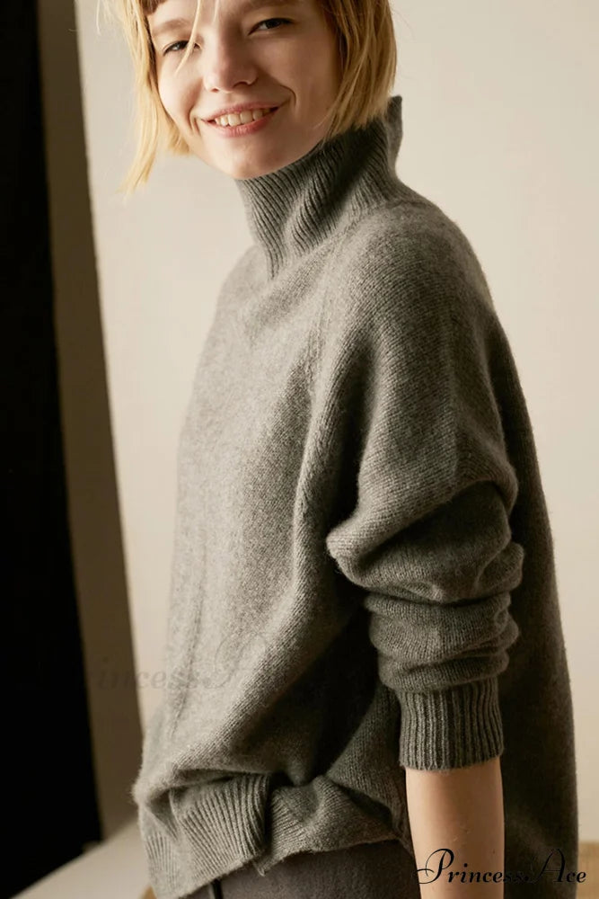 Turtleneck Wool Side Sweater With Split Sweaters-L