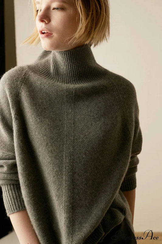 Turtleneck Wool Side Sweater With Split Sweaters-L