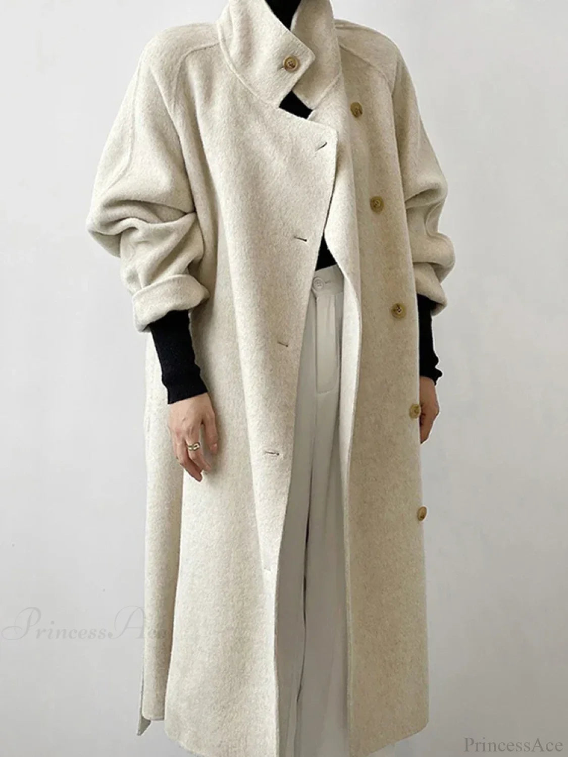 Turtleneck Wool Single-Breasted Overcoat beige / S