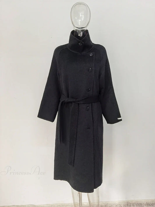 Turtleneck Wool Single-Breasted Overcoat Black / S