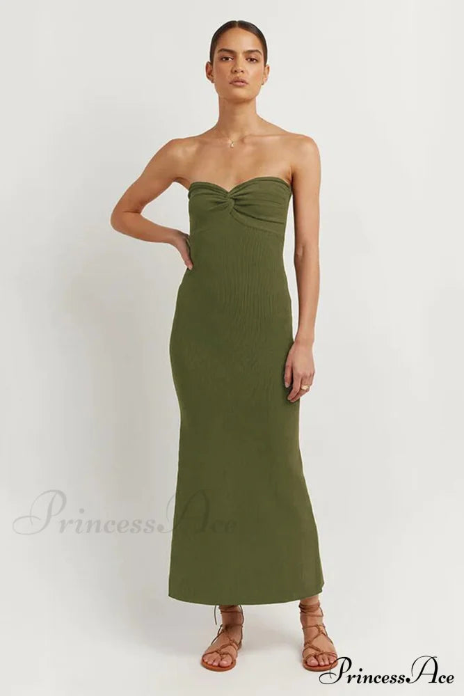 Twisted Strapless Knitted Dress Green / M Maxi Dresses