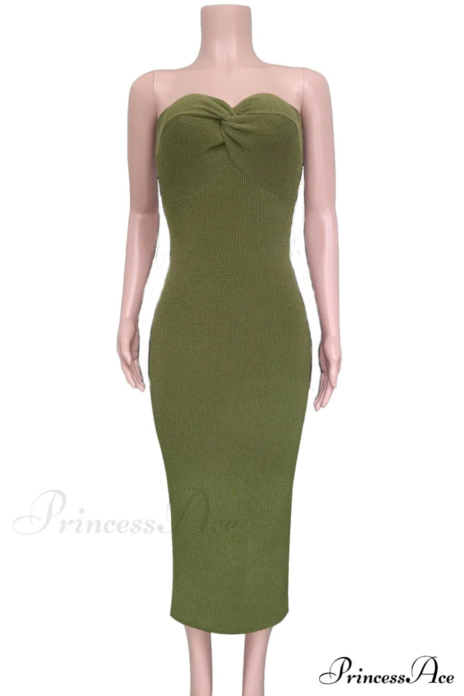 Twisted Strapless Knitted Dress Green / S Maxi Dresses