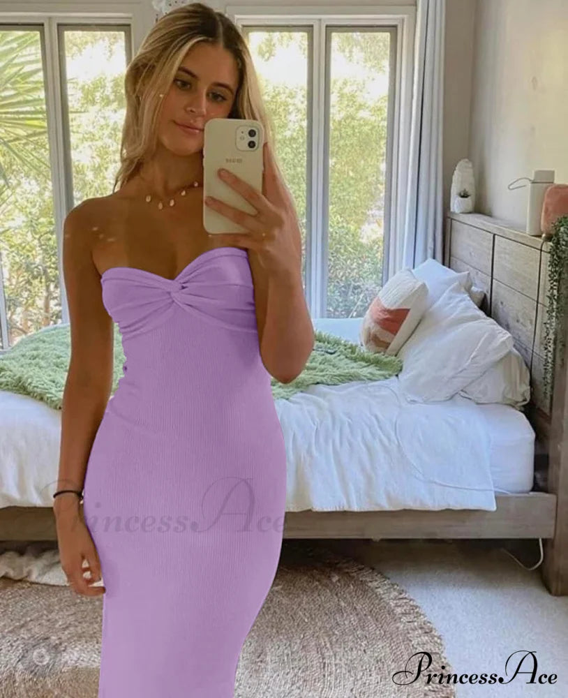 Twisted Strapless Knitted Dress Purple / L Maxi Dresses