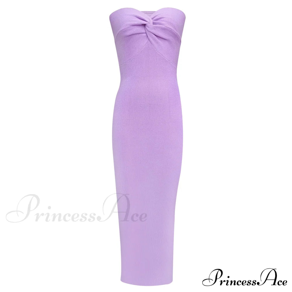 Twisted Strapless Knitted Dress Purple / M Maxi Dresses