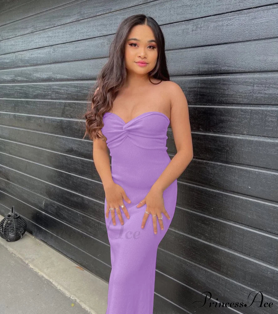 Twisted Strapless Knitted Dress Purple / S Maxi Dresses