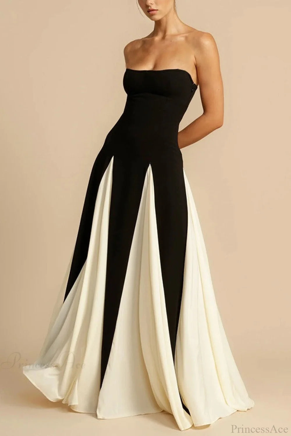 Two-Tone Paneled Tulle Strapless Wedding Dress