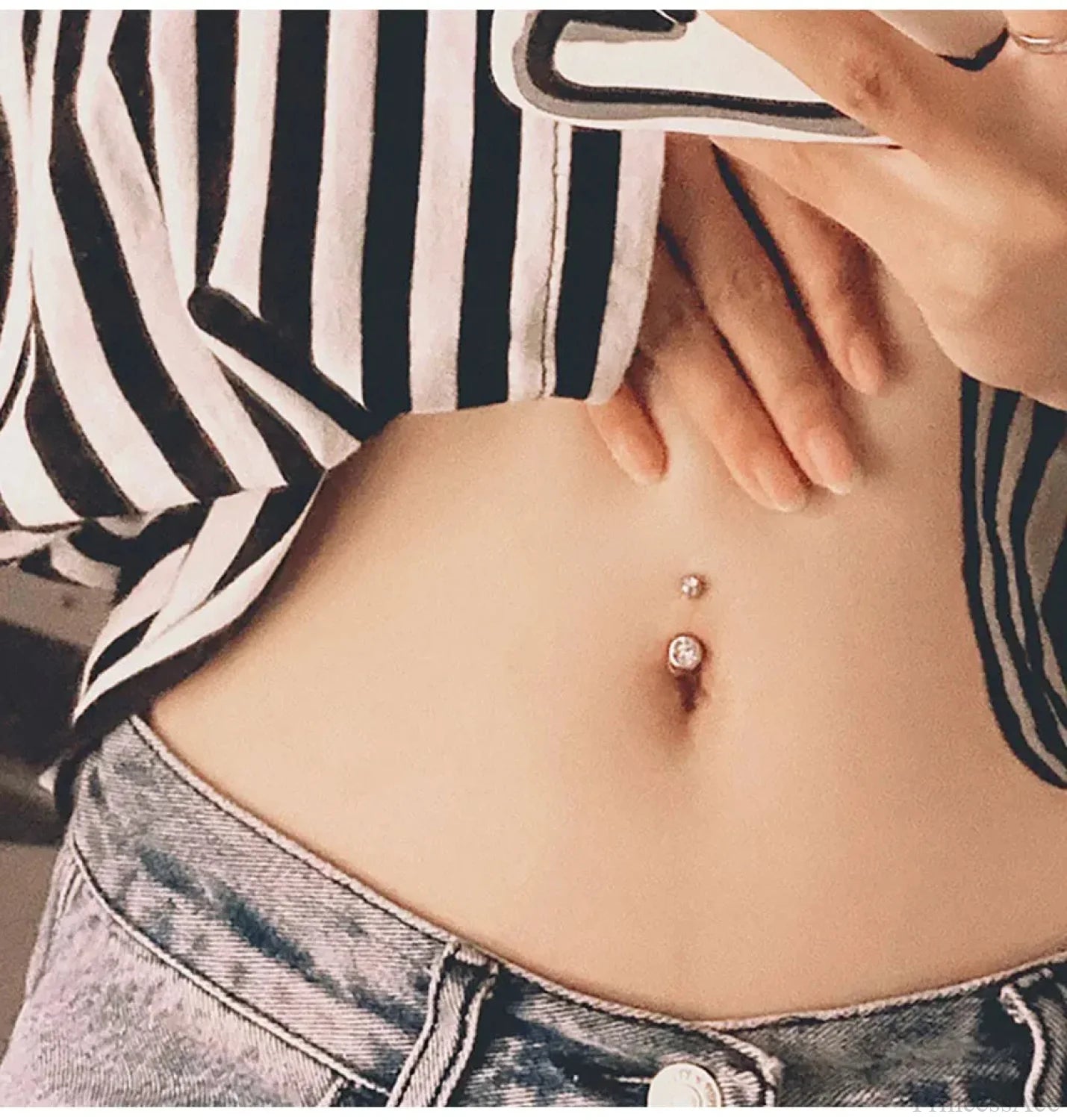 Twofold Jewel Medieval Rhinestone Navel Ring Silver / 1.6x10mm