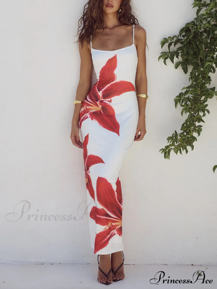 Unforgettable Abstract Floral Charming Print Maxi Dress White / S Dresses