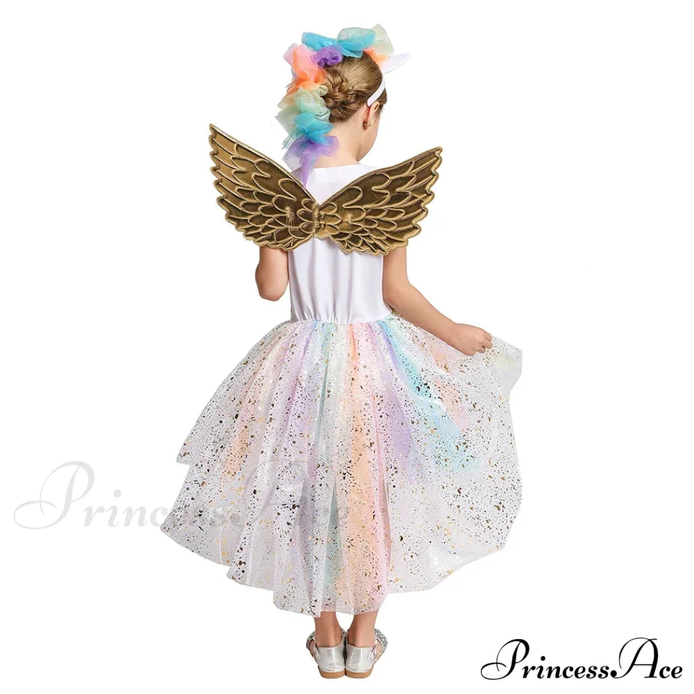 Unicorn Dress Girls Rainbow Princess Dance Ball Birthday Party Halloween Cosplay Costume Kid