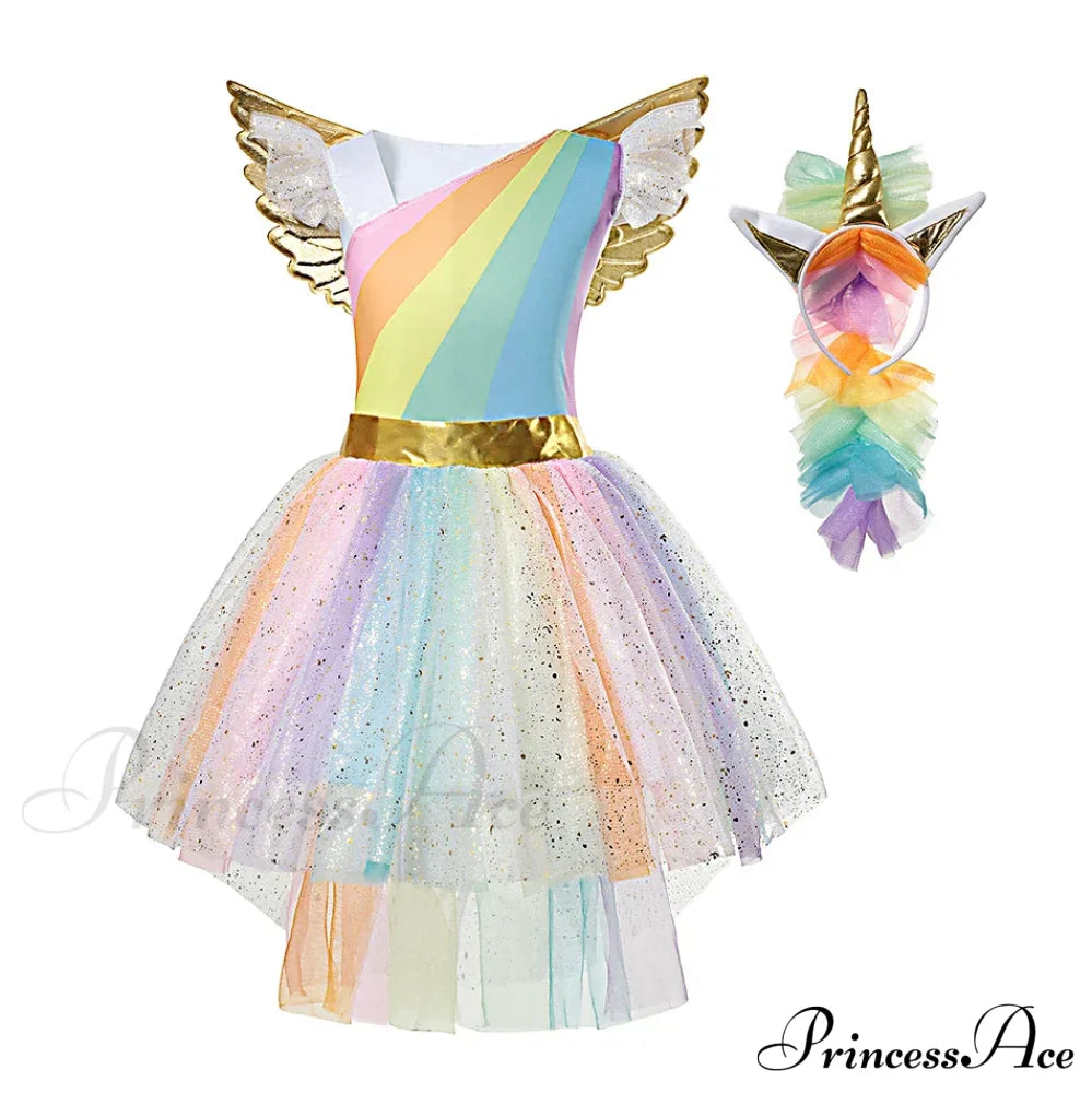 Unicorn Dress Girls Rainbow Princess Dance Ball Birthday Party Halloween Cosplay Costume Kid 3-4T /