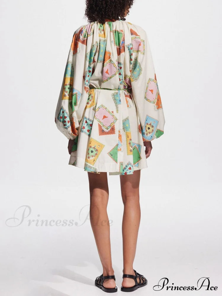 Unique Art Print Bubble Graceful Long Sleeve Versatile Mini Dress Dresses