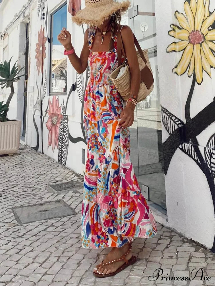 Unique Beach Vacation Charming Printed Halter Hem Dresses