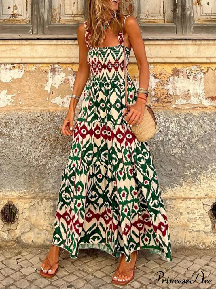 Unique Beach Vacation Charming Printed Halter Hem Dresses