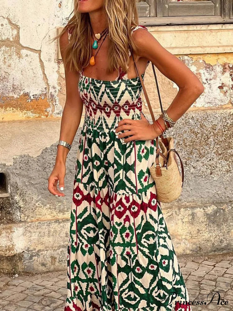 Unique Beach Vacation Charming Printed Halter Hem Dresses