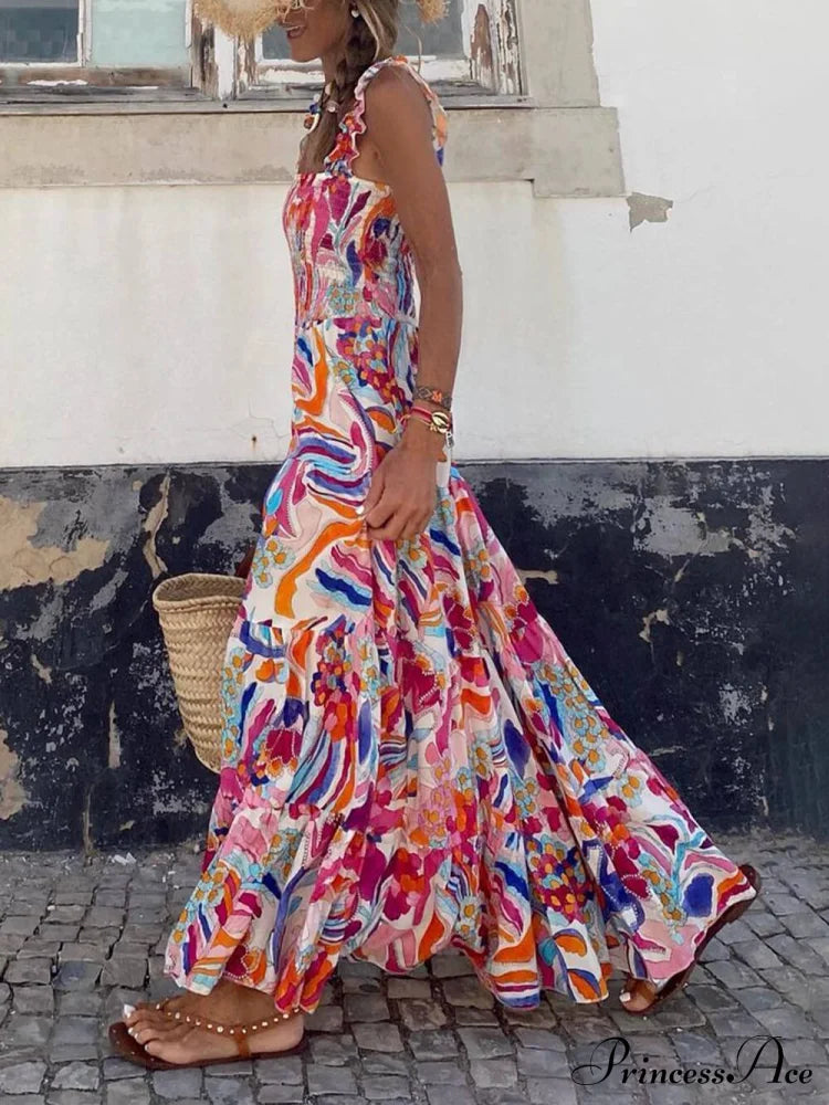 Unique Beach Vacation Charming Printed Halter Hem Dresses