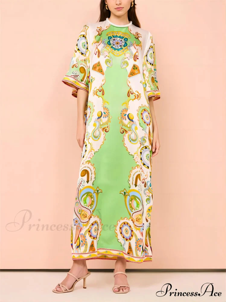 Unique Cashew Floral Charming Print Loose Midi Dress Dresses