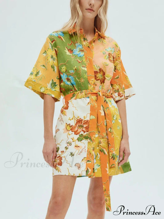 Unique Contrasting Floral Charming Print Mini Dress Multicolor / S Dresses