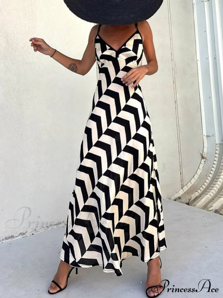 Unique Ethnic Print Charming Suspender Cut Maxi Dress Dresses